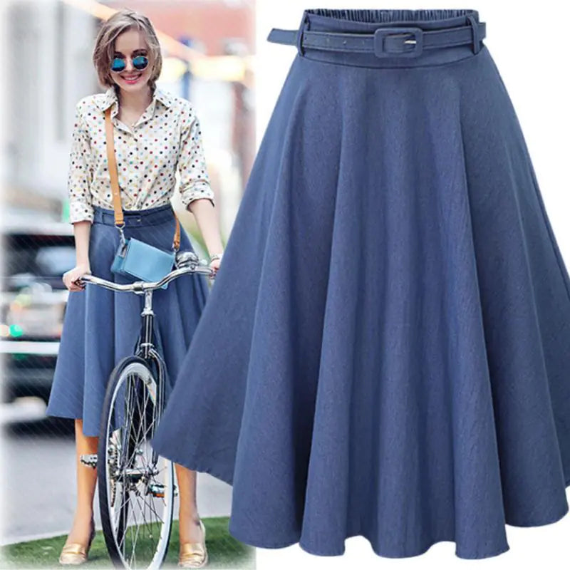 High Elastic Waist Pleated Denim Short Skirt for Women