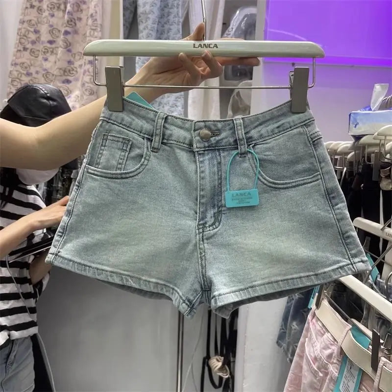 High-Waist Bow Splicing Denim Shorts