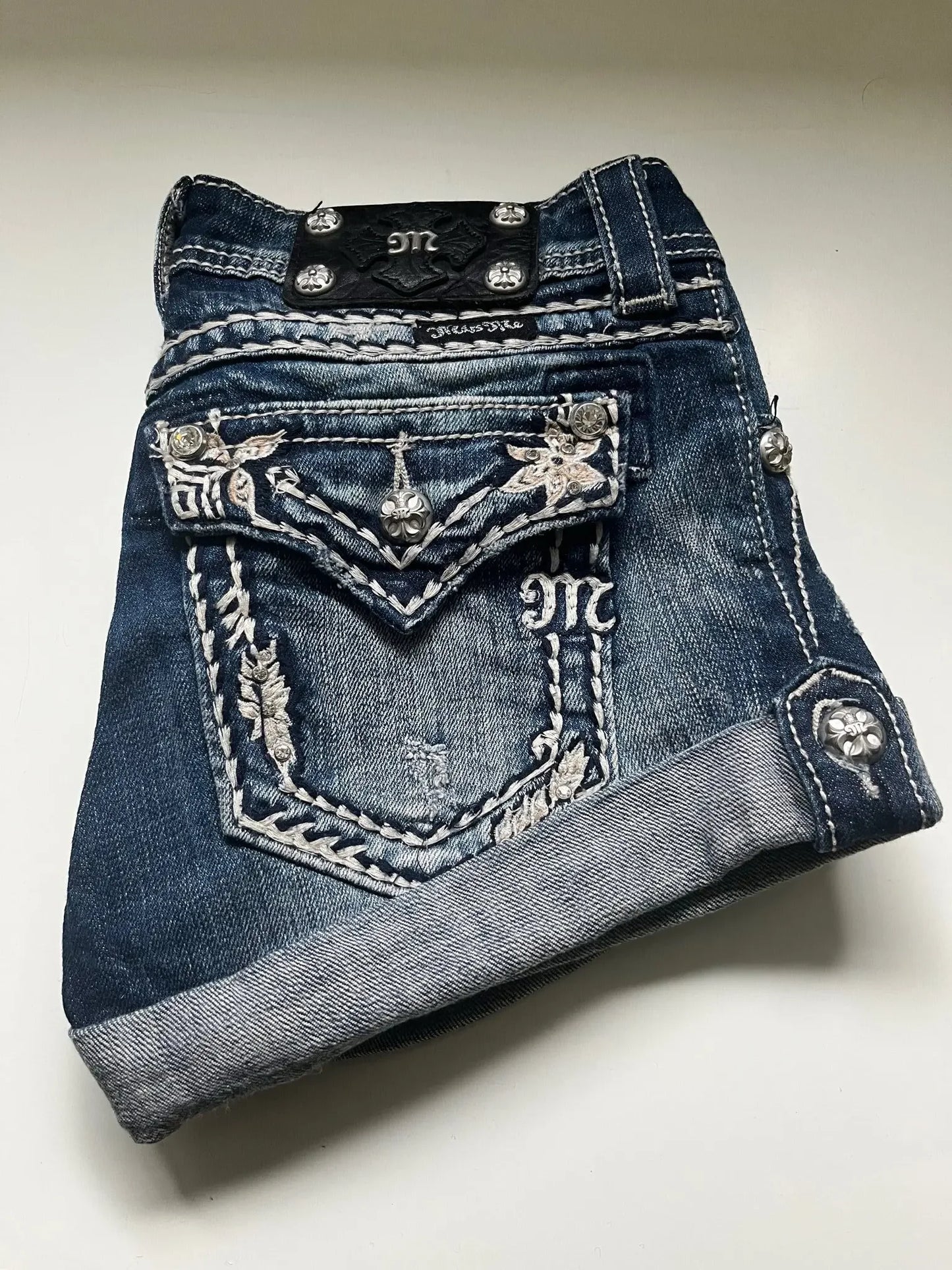 High Waist Embroidered Denim Shorts