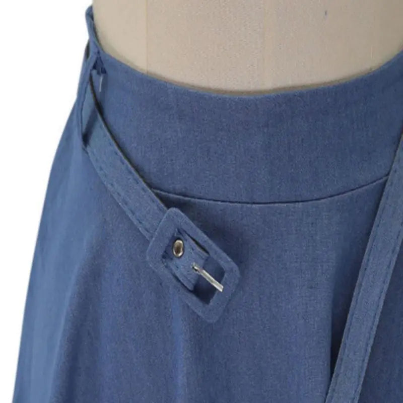 High Elastic Waist Pleated Denim Short Skirt for Women