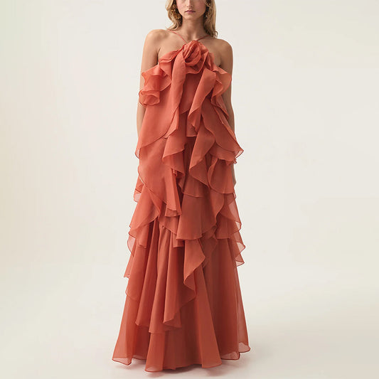 Ethereal Elegance Ruffled Halter Maxi Dress