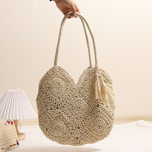 Hollow Out Cutout Tassel Straw Bag