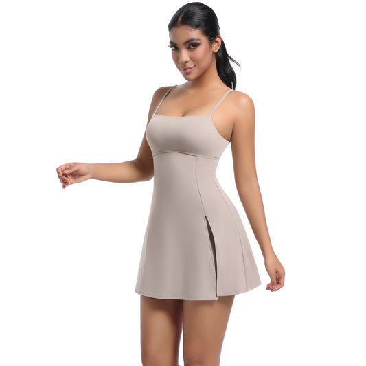Cool Feeling Sleeveless Jumpsuit Tennis Skirt Sexy Beauty Back Backing Culottes Fitness Solid Color Sports Dress Women