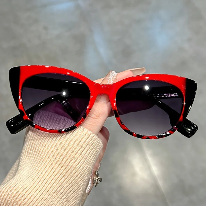 Glossy Red & Black Cat-Eye Sunglasses