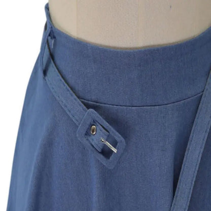 High Elastic Waist Pleated Denim Short Skirt for Women