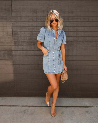 Loose Fit Denim Short Sleeve Dress